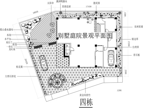 别墅庭院景观绿化方案cad施工图