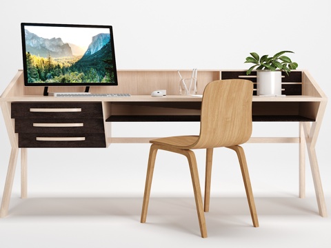  现代 工作台 书桌 电脑桌 摆件组合3d模型 