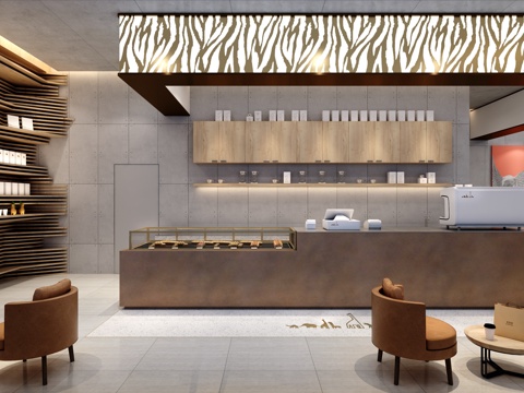  现代咖啡厅 水泥 星巴克椅子 包装袋 木条大象3d模型 