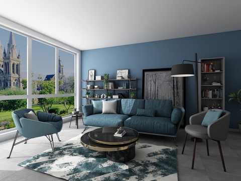  现代客厅 沙发 茶几 装饰品3d模型 