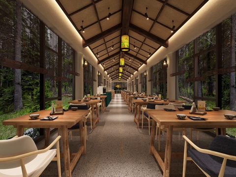  酒店禅意中式早餐厅3d模型 