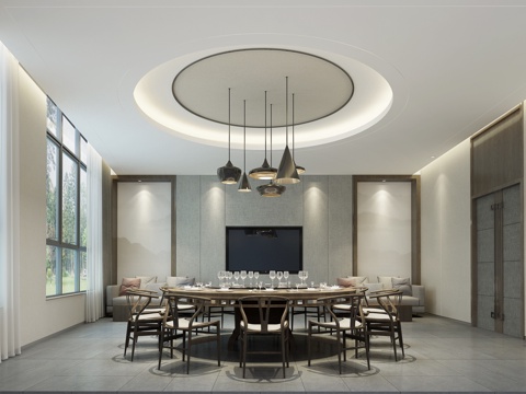  中式餐包 餐桌 餐椅 沙发 吊灯 柜子3d模型 