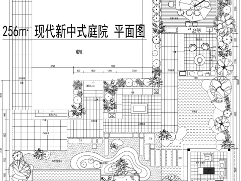  新中式别墅庭院景观平面图cad施工图 