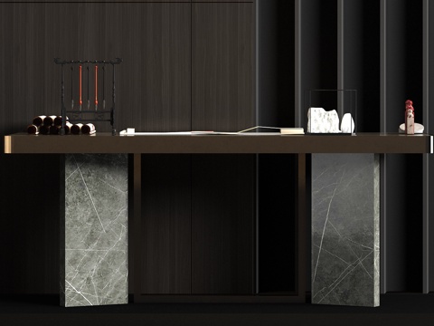  新中式大理石金属书桌文具饰品组合3d模型 