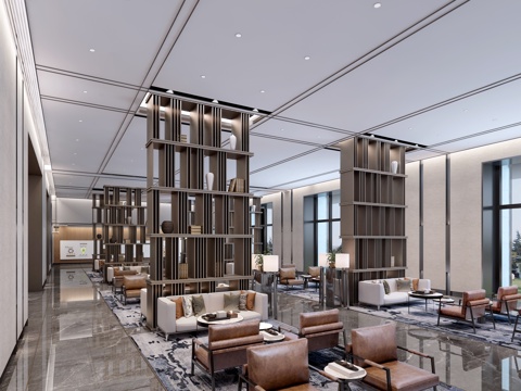  现代售楼处 桌椅 置物柜 沙发 物件摆件3d模型 