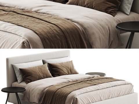  杜莫设计单色布艺床3d模型 