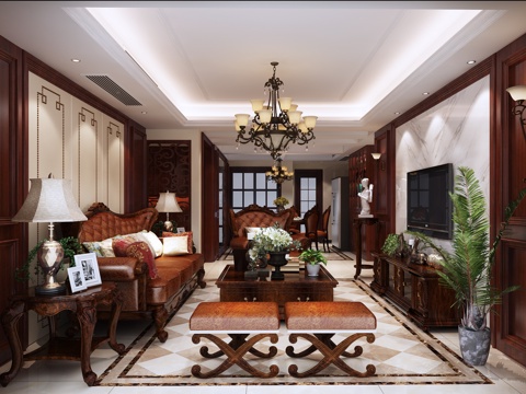  欧式古典客厅 沙发茶几组合3d模型 