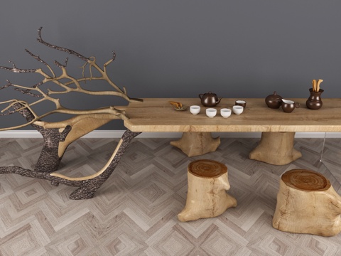  现代中式风格 根雕 茶桌 休闲桌 桌子3d模型 