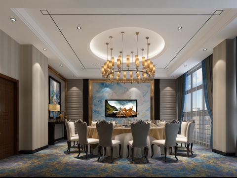  现代餐饮包间 餐桌椅3d模型 