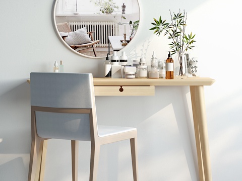  北欧梳妆台椅子摆件组合3d模型 