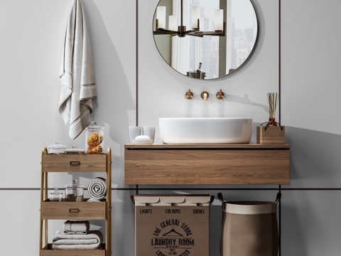  现代卫浴装饰品洗手台摆件毛巾架组合3d模型 