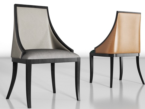  现代实木皮革单椅组合3d模型 