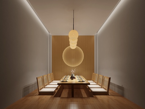  日式寿司店 包间 料理店 禅意风3d模型 