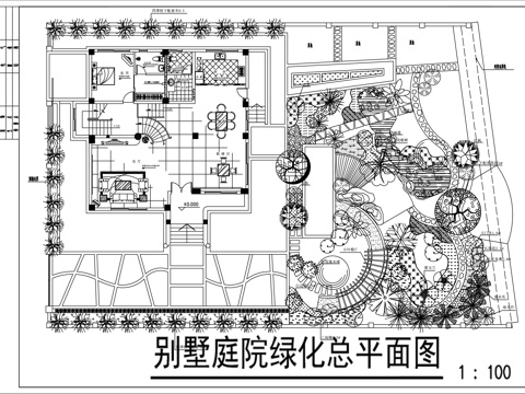 别墅庭院景观绿化方案cad施工图
