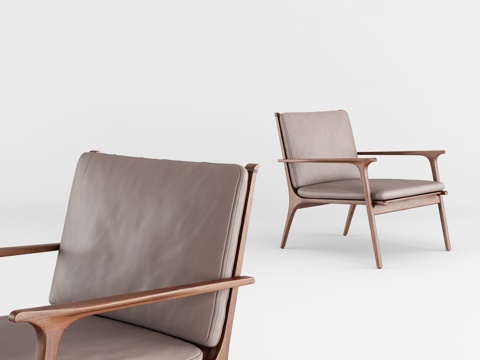  现代实木皮革休闲椅3d模型 