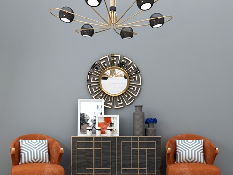  新中式休闲椅 单人椅 玄关柜 边柜 端景台 多头吊灯 金3d模型 