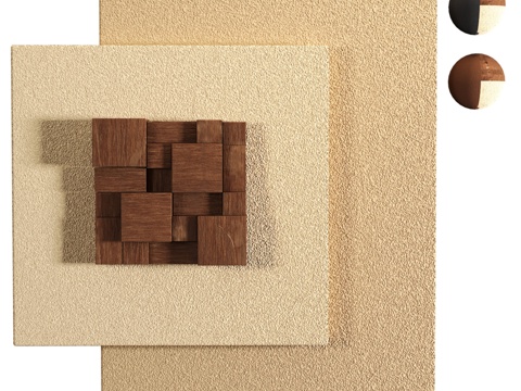  抽象方形墙饰木质立方体3d模型 