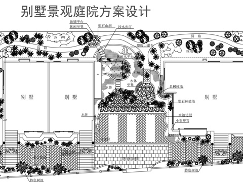 别墅花园造景平面布置图cad施工图