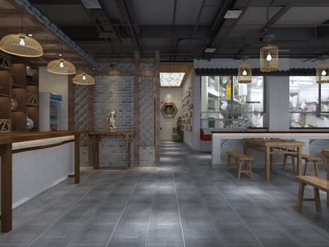  中式饺子馆餐厅3d模型 