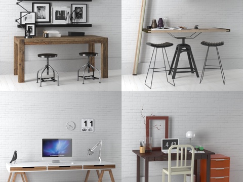  工业风工作室书桌组合3D模型3d模型 