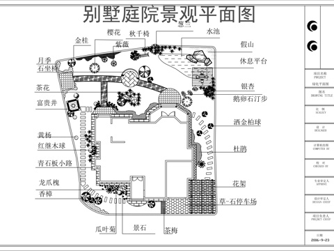 别墅庭院绿化总平面图cad施工图