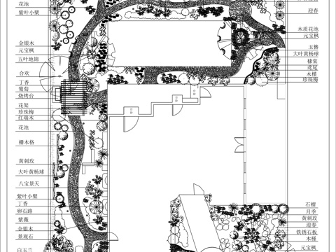 别墅庭院景观绿化方案cad施工图