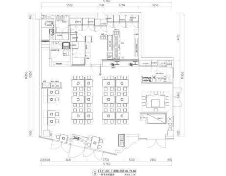 最新烧烤店平面施工图cad施工图