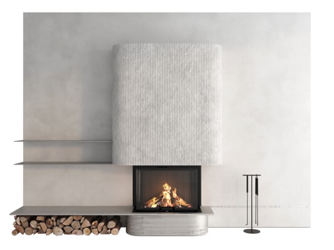  带壁炉装饰墙套装633d模型 