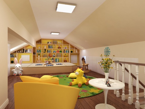  现代阁楼儿童娱乐室玩具房3d模型 