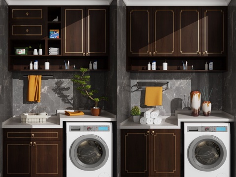  中式洗衣机装饰柜摆件组合3d模型 