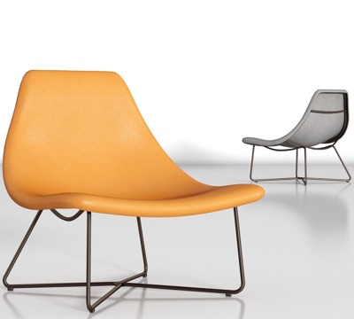  现代简约金属橙色皮革单椅组合3d模型 