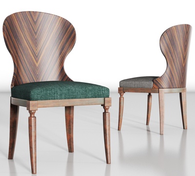  简欧实木布艺单椅组合3d模型 