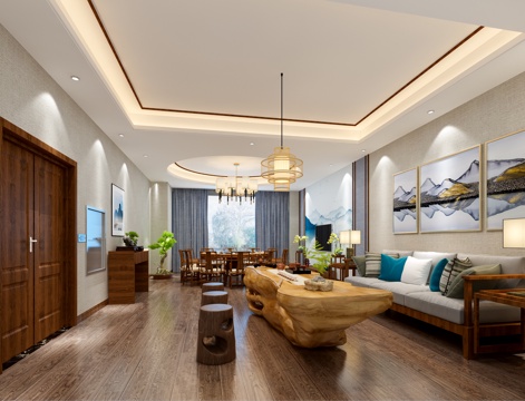  新中式包厢3d模型 