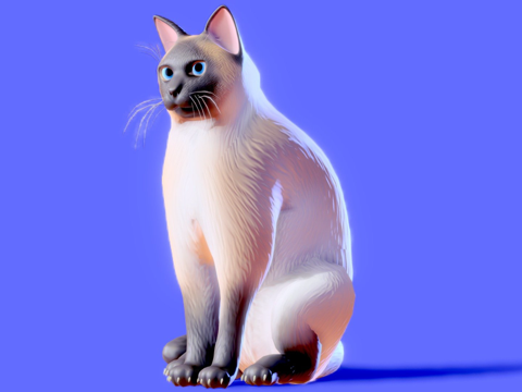  低多边形风格化猫暹罗猫3d模型 