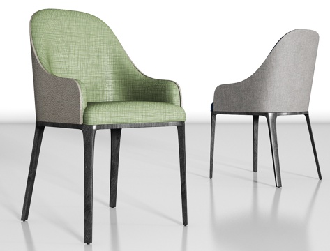  现代实木皮革单椅组合3d模型 