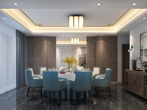  新中式包间3d模型 