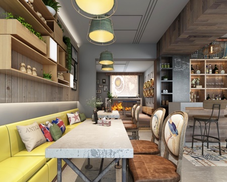  北欧咖啡厅 工业风咖啡厅3d模型 