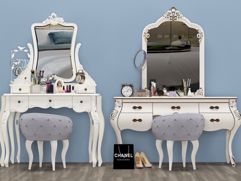  欧式梳妆台 凳子 镜子3d模型 