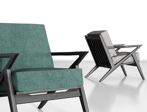  新中式实木布艺单椅组合3d模型 