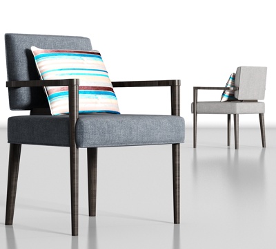  现代实木布艺单椅组合3d模型 