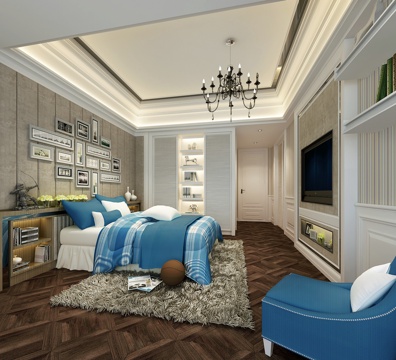  现代儿童房男孩房 衣柜 挂画 地毯 单椅 装饰品3d模型 