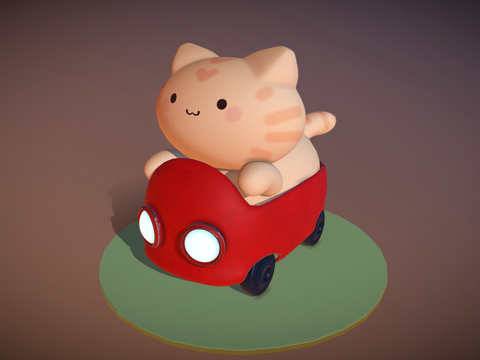  玩具车里的可爱卡通猫3d模型 