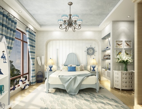  地中海儿童房 单人床 吊灯 摆件3d模型 