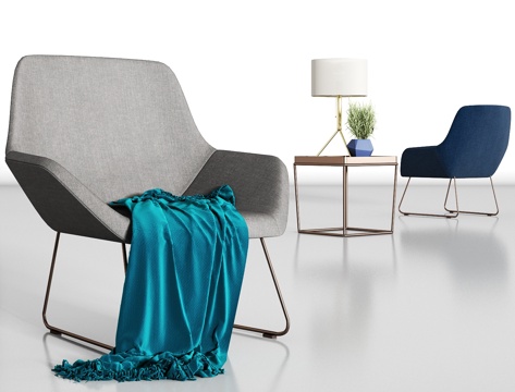  现代简约金属布艺单椅角几组合3d模型 