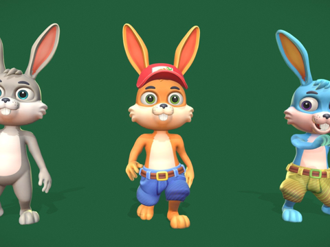  兔子包动画模块化角色3d模型 