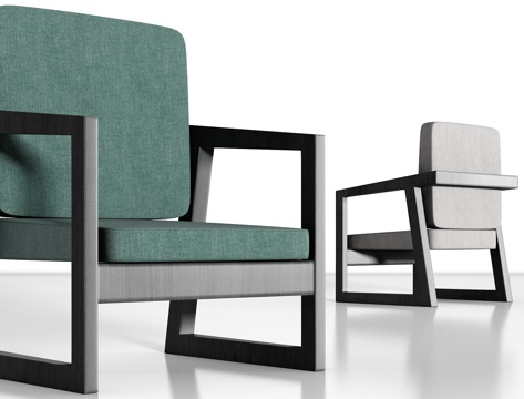  新中式实木布艺单椅组合3d模型 