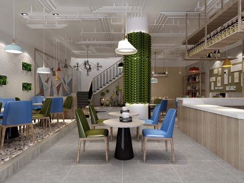  现代北欧咖啡店3d模型 