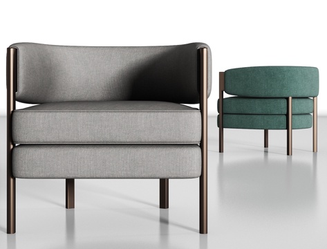  新中式金属布艺单人沙发组合3d模型 