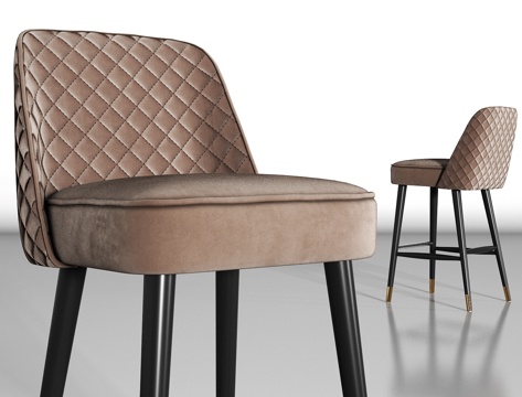  现代棕色布艺吧椅组合3d模型 