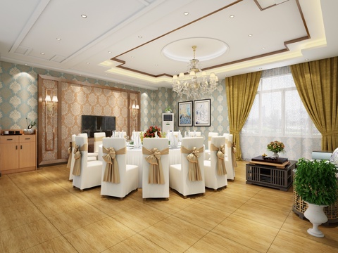  现代包厢 餐桌 吊灯3d模型 